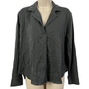 Gap Womens Gray Collared V-Neck Long Sleeve Blouse Top Shirt NWT sz Petite M